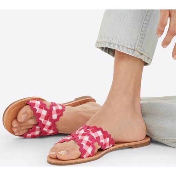 Draper James Piper Slide Sandal Pink Gingham Sz 9 Casual Feminine Flats - Picture 1 of 8